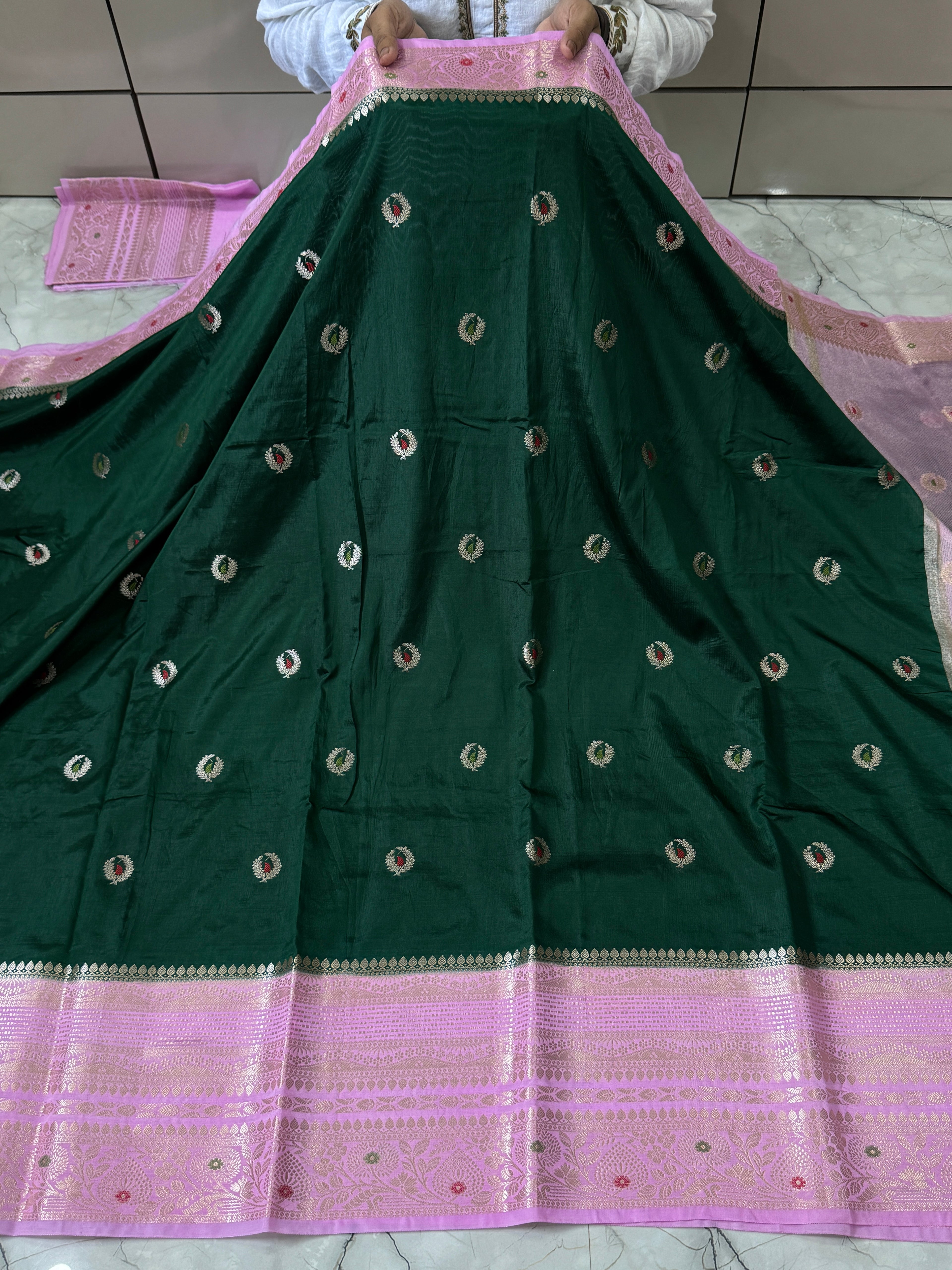 Semi katan silk saree with rich pallu & blouse