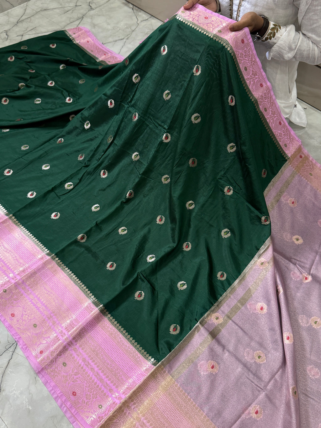Semi katan silk saree with rich pallu & blouse
