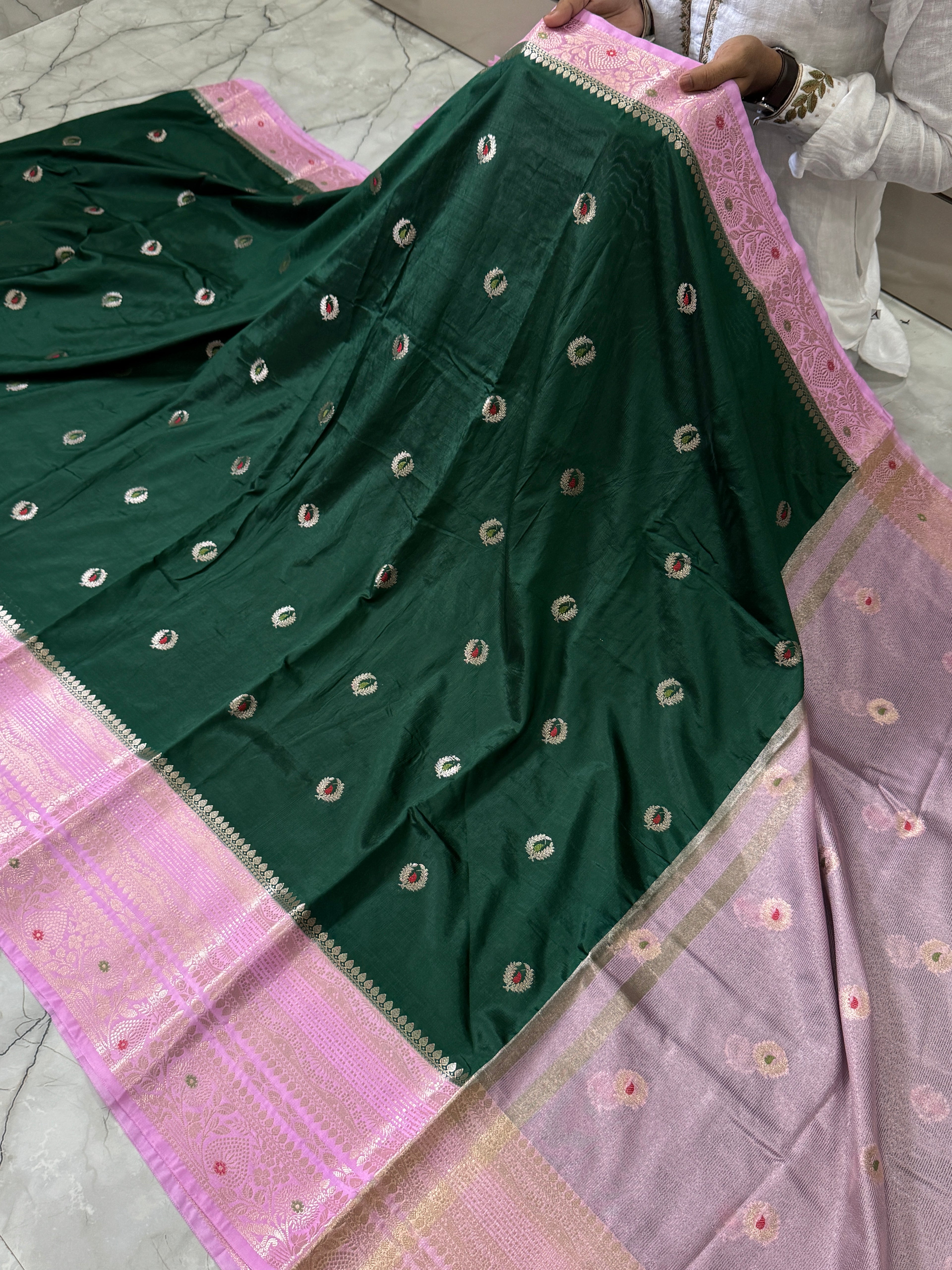 Semi katan silk saree with rich pallu & blouse