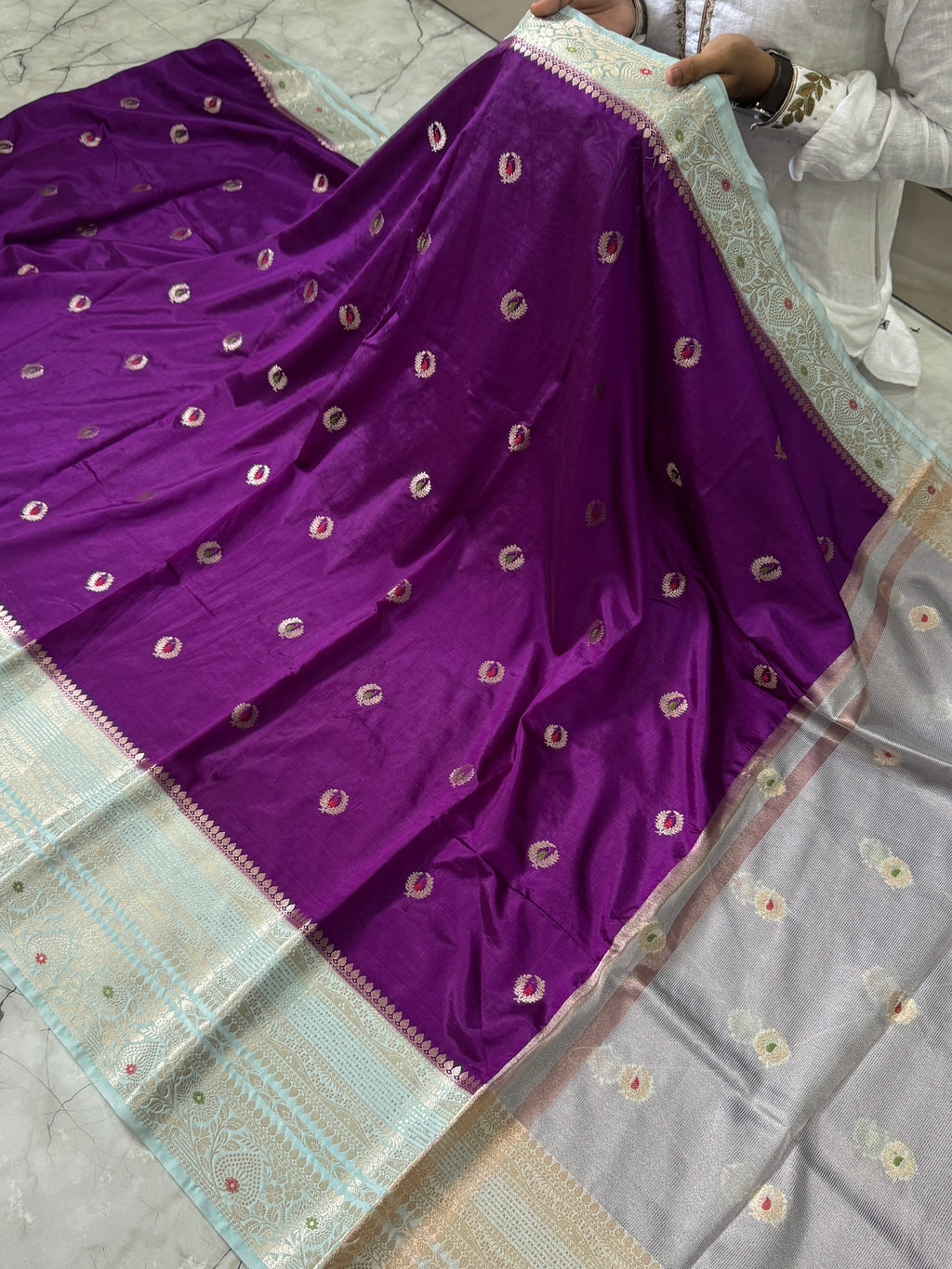 Semi katan silk saree with rich pallu & blouse