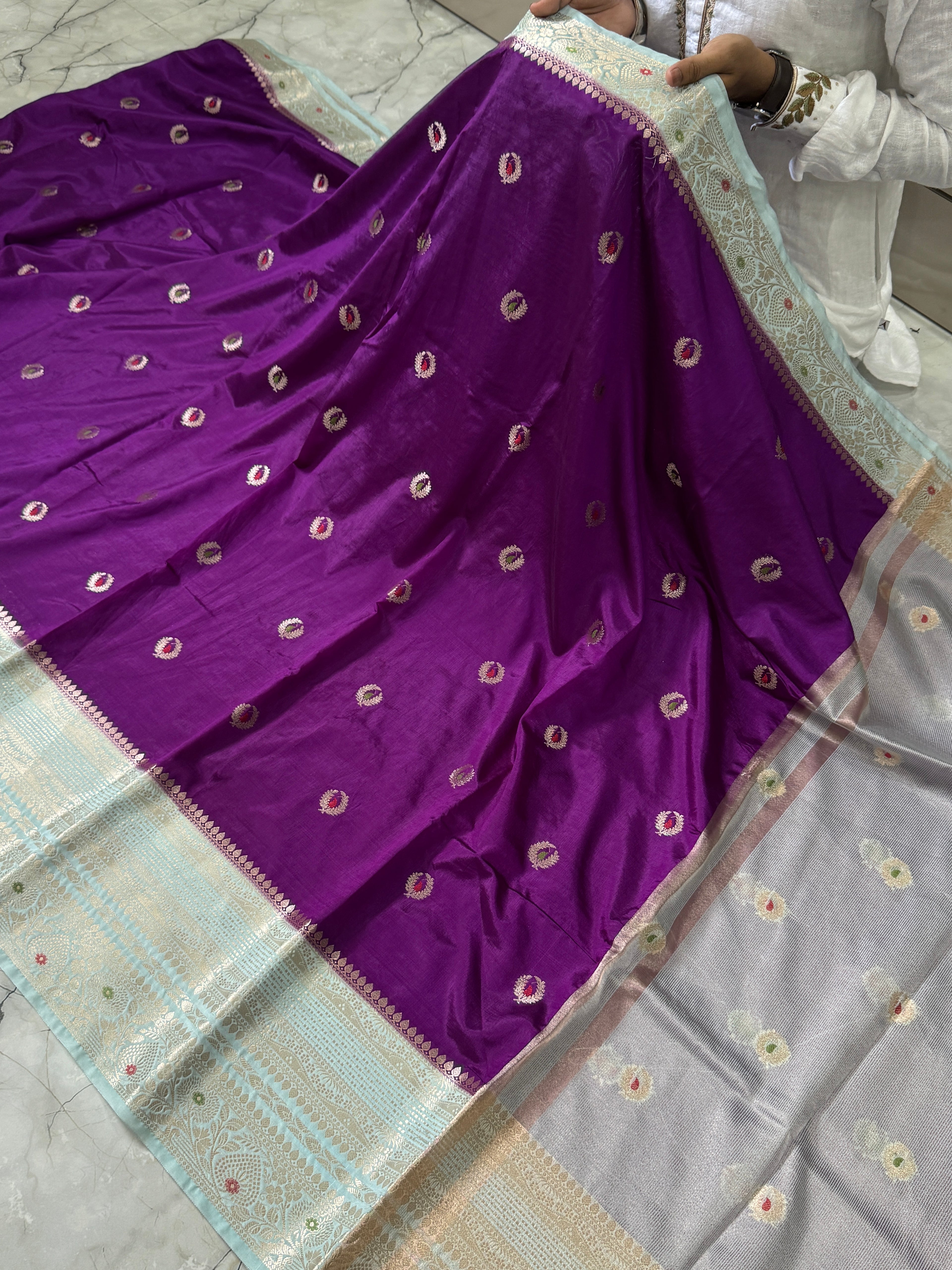 Semi katan silk saree with rich pallu & blouse