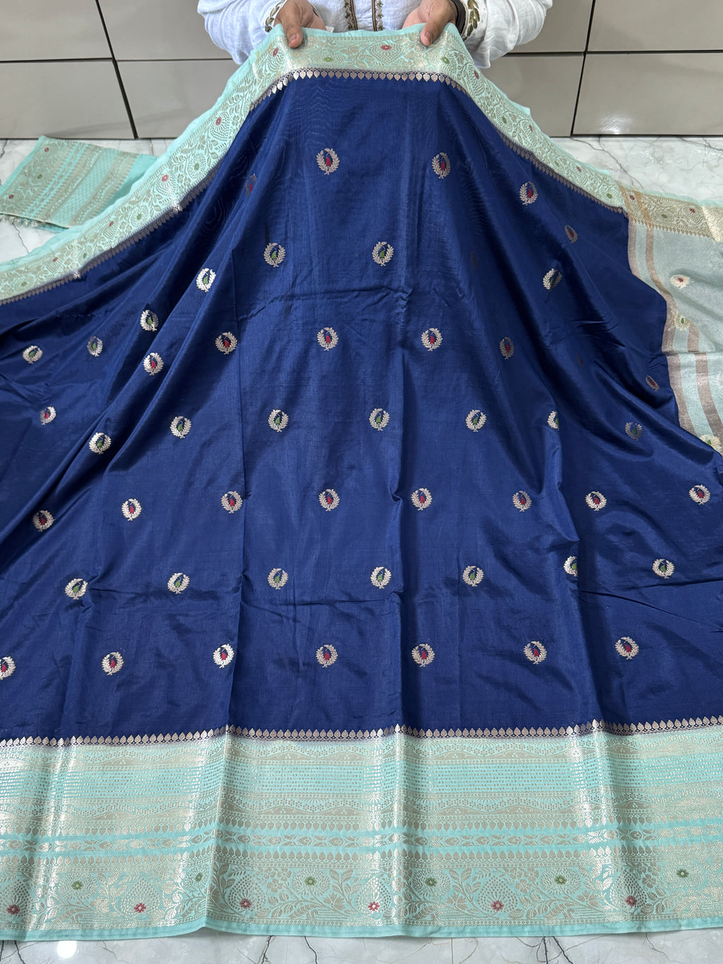 Semi katan silk saree with rich pallu & blouse