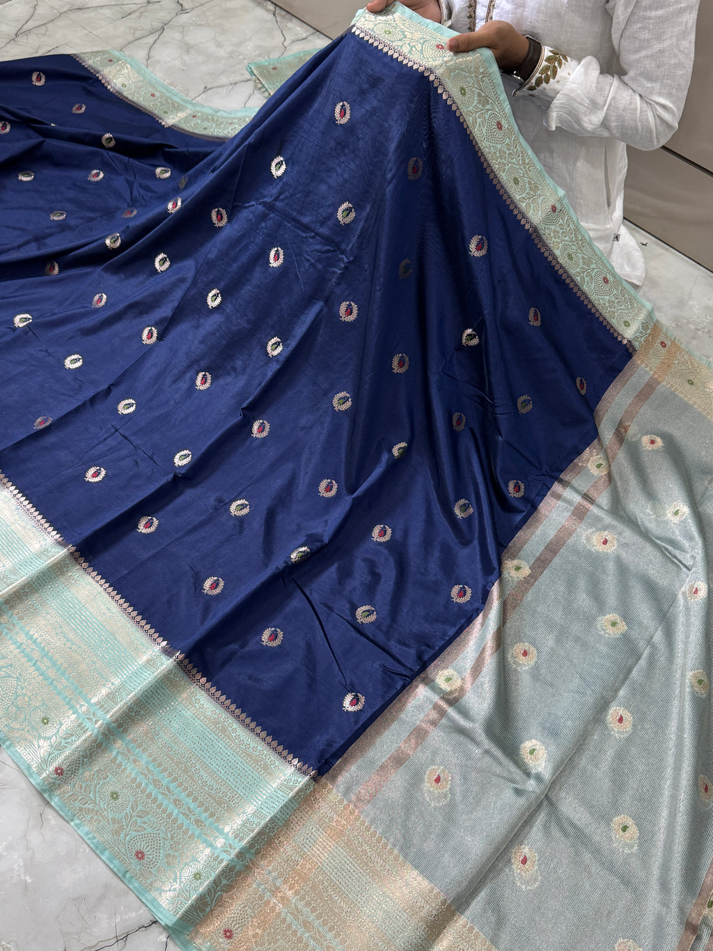 Semi katan silk saree with rich pallu & blouse