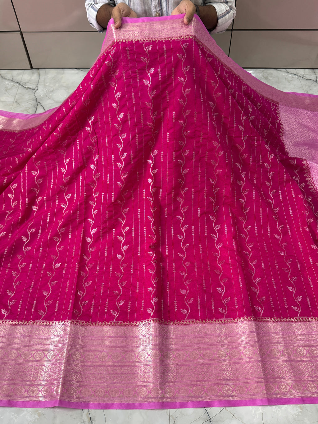 Semi Chinya Silk Saree With Rich Pallu & Blouse