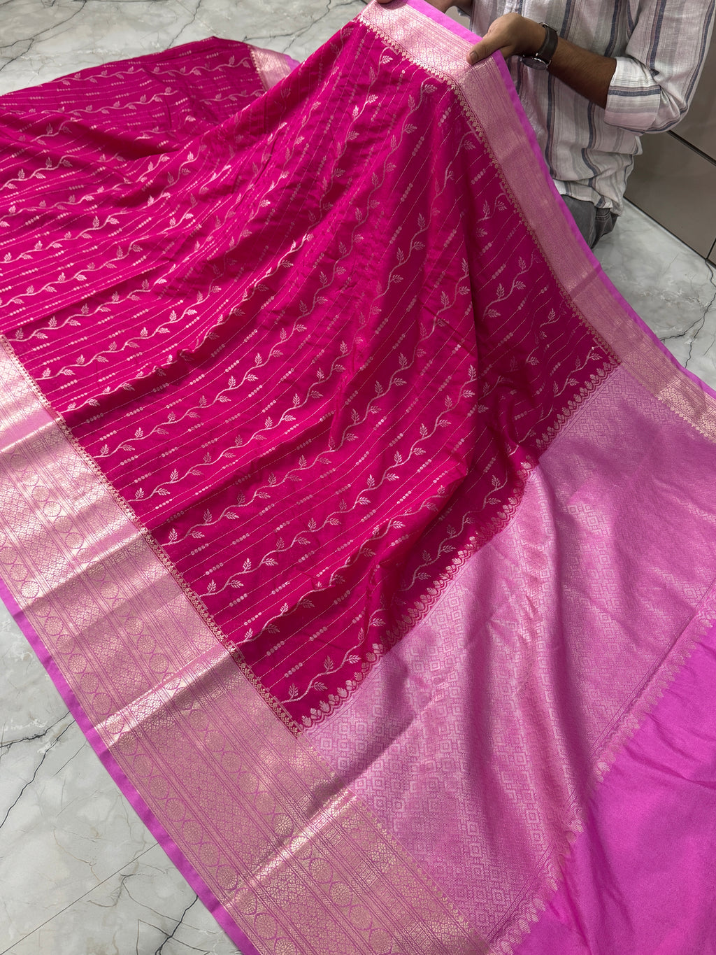 Semi Chinya Silk Saree With Rich Pallu & Blouse