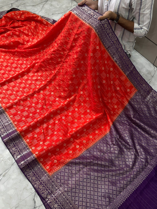Semi Chinya Silk Saree With Rich Pallu & Blouse