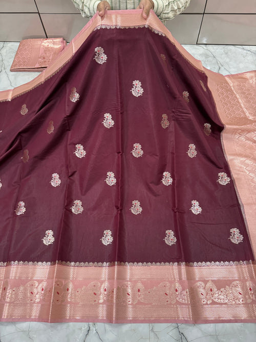 Semi  Katan  Buti Banarasi Saree
